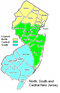 Map of North, South and Central New Jersey